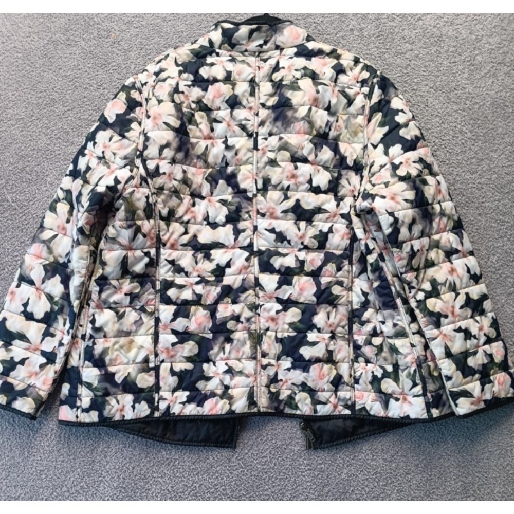 Basler Reversible Quilted Jacket 50 2X Black Floral Zip Lightweight Germany - Picture 4 of 11